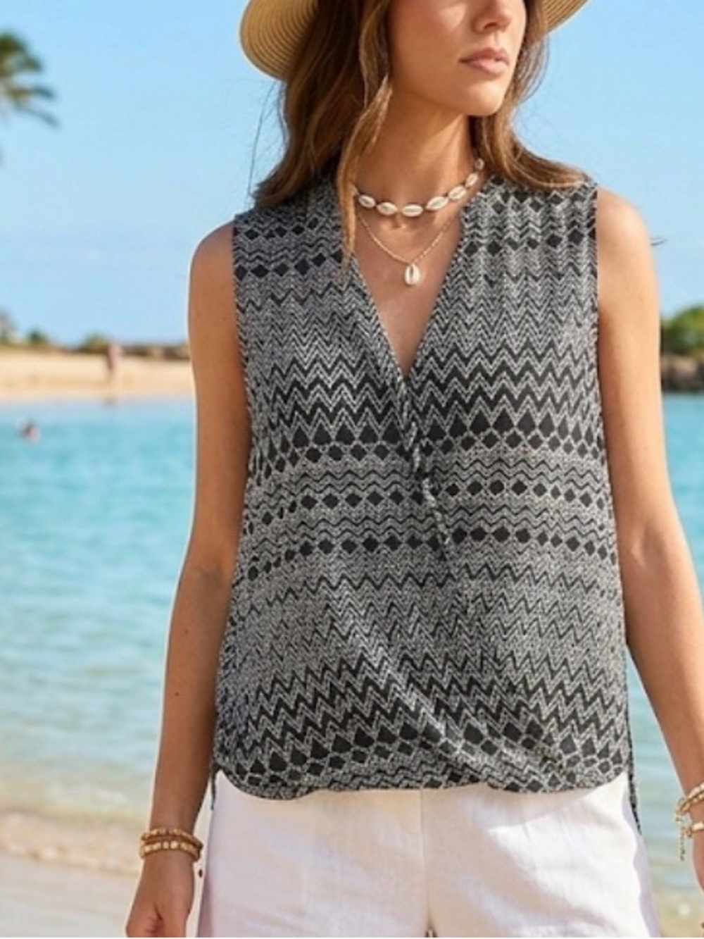 Dynamite Black and White Sleeveless V-Neck Chevron Camisole